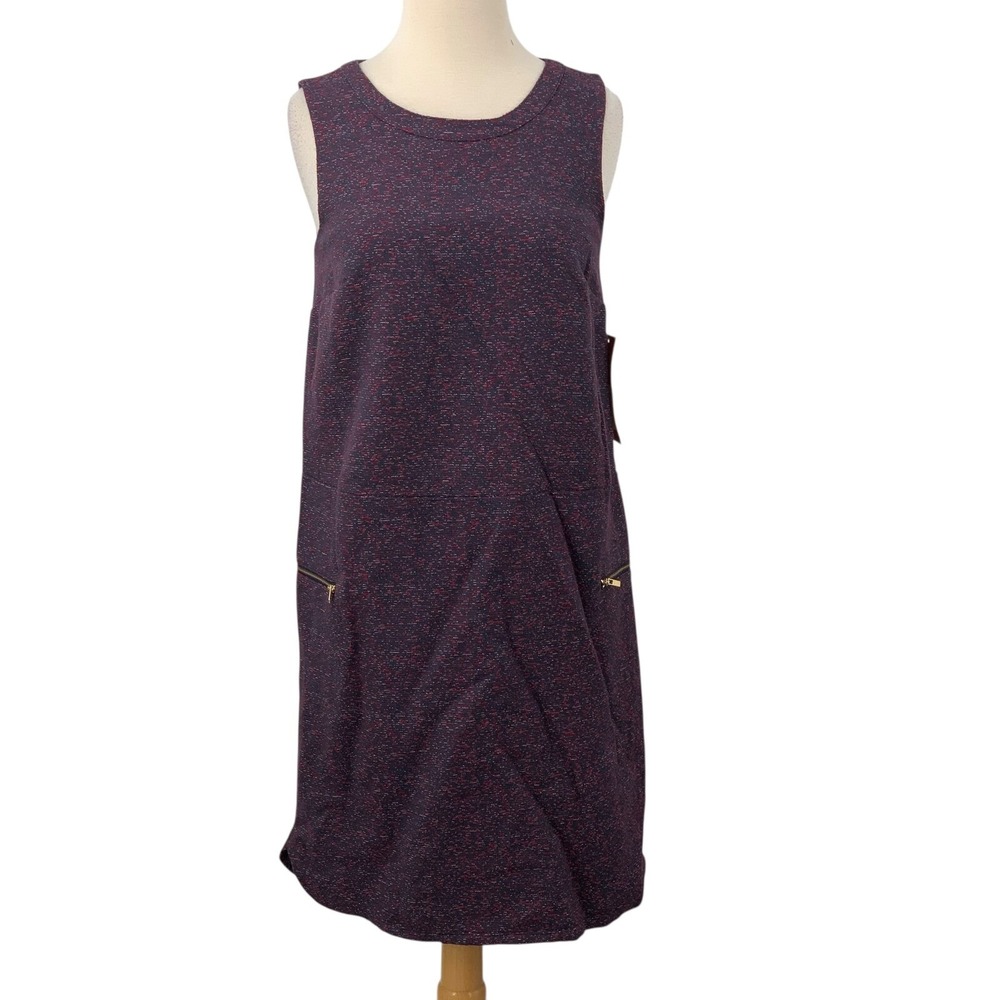 NWT Merona Women's Sleeveless Lined Dress Navy/Red Heathered Zip Pockets Size S